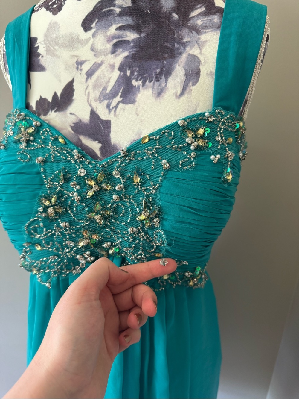 Sydney’s Closet Teal Beaded Chiffon Mini Dress - Picture 3 of 16